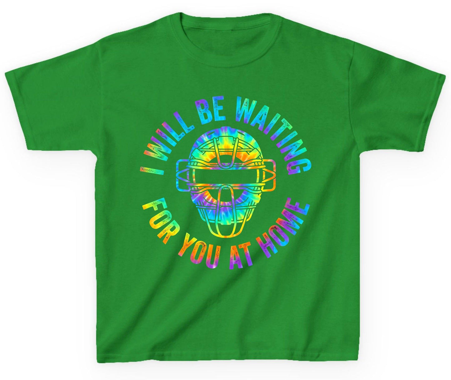 I Will Be Waiting for You at Home baseball catcher Youth T-Shirt Irish Green product mockup