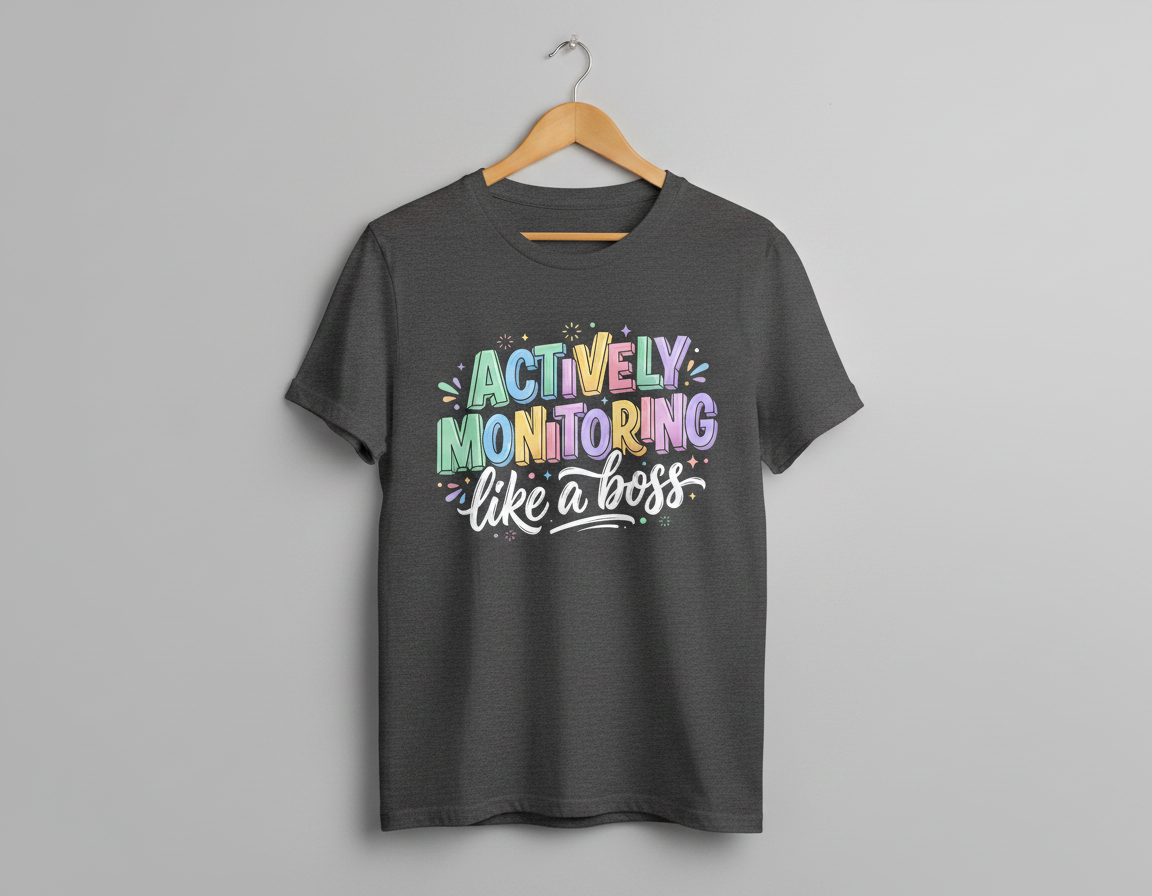 Actively Monitoring Like A Boss Funny Quote T-Shirt - Dark Heather