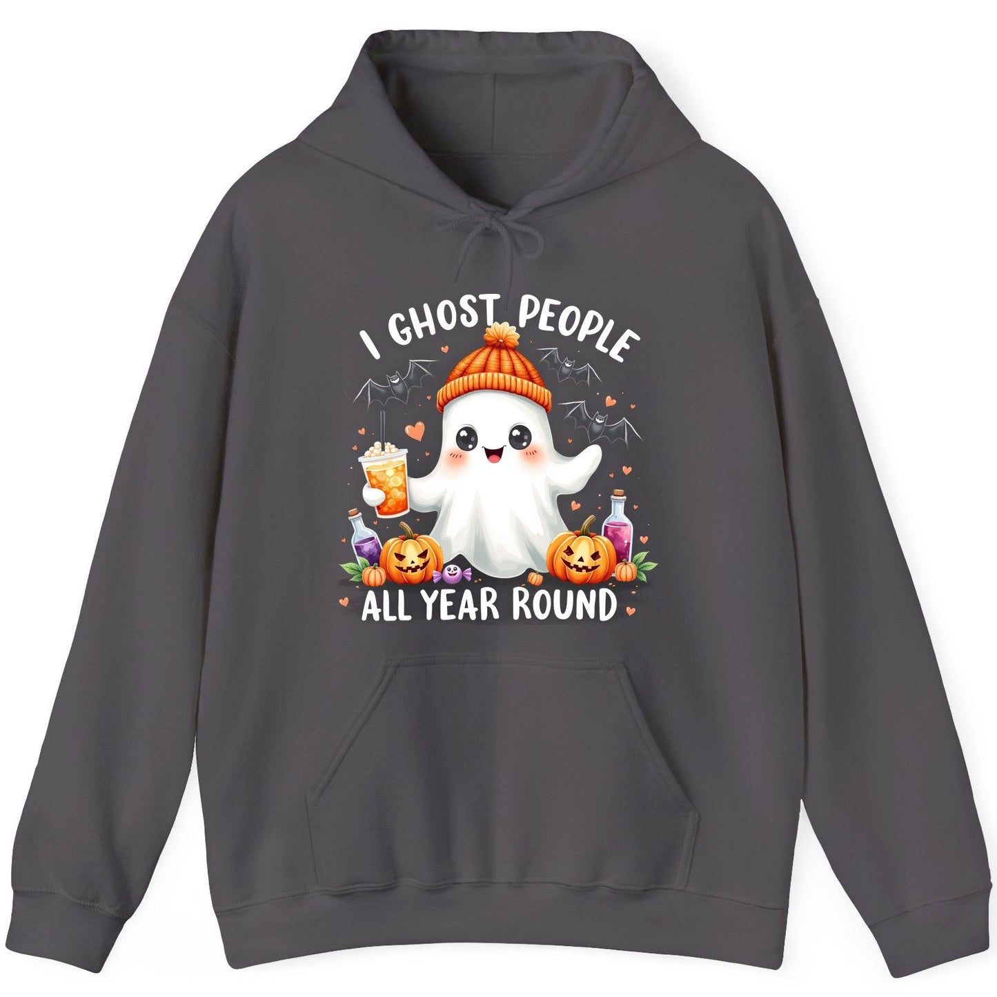 I Ghost People All Year Round cute ghost Hoodie Charcoal product mockup