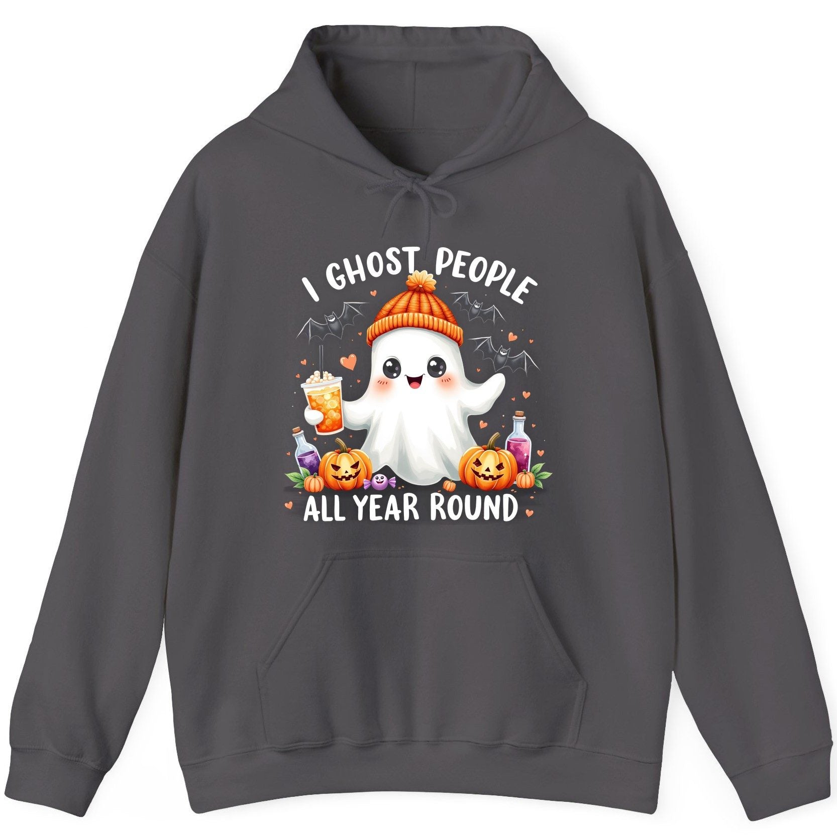 I Ghost People All Year Round cute ghost Hoodie Charcoal product mockup