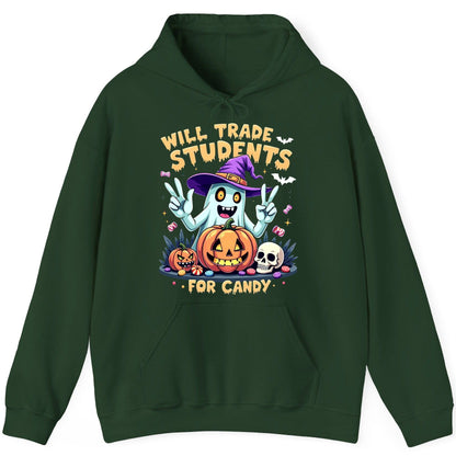 Will Trade Students for Candy teacher humor Hoodie Forest Green product mockup