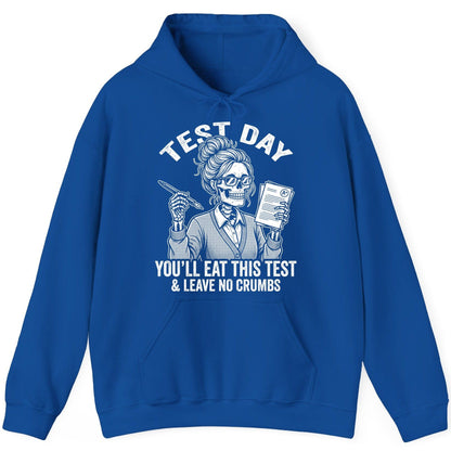 You'll Eat This Test & Leave No Crumbs Funny Day Hoodie - product mockup - Royal