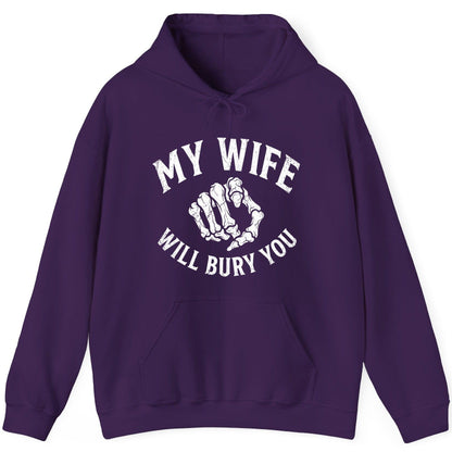 My Wife Will Bury You skeletal hand Hoodie Purple product mockup