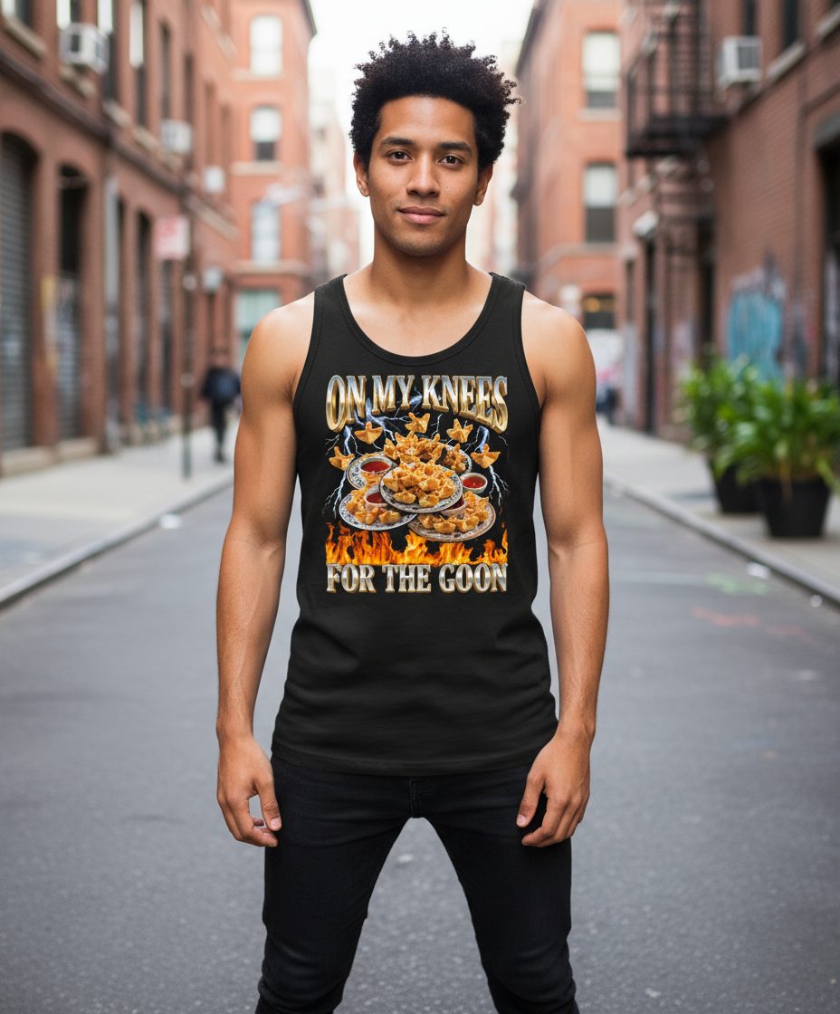 On My Knees for the Goon crab rangoon Tank Top Black lifestyle mockup