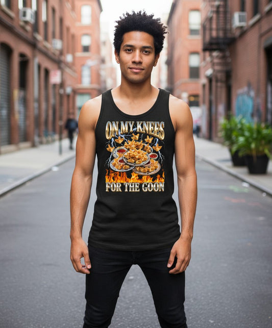 On My Knees for the Goon crab rangoon Tank Top Black lifestyle mockup