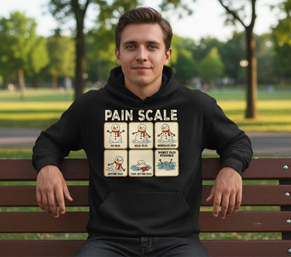 Pain Scale No Pain Mild Pain Moderate Pain Severe Pain Very Severe Pain Worst Pain Possible snowman Hoodie Black lifestyle