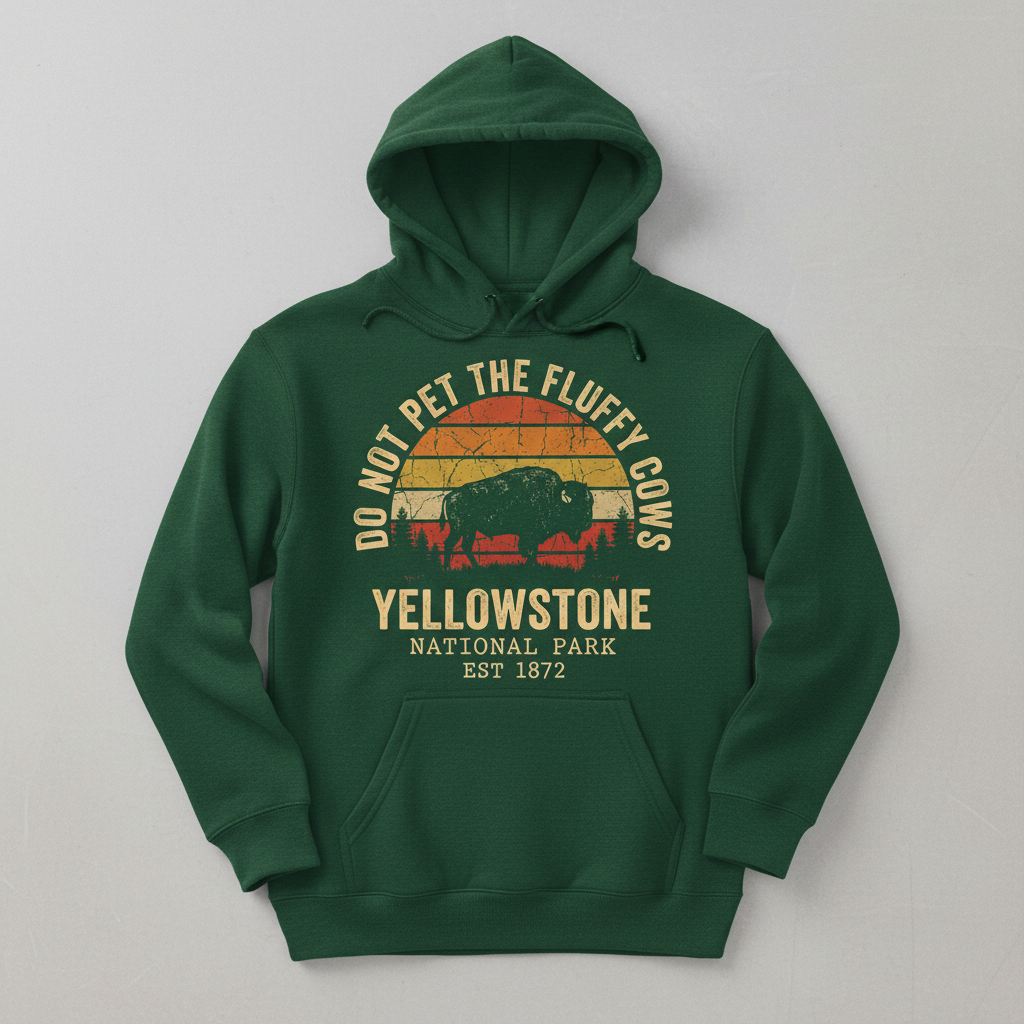 Do Not Pet The Fluffy Cows Yellowstone National Park Bison Hoodie - Forest Green