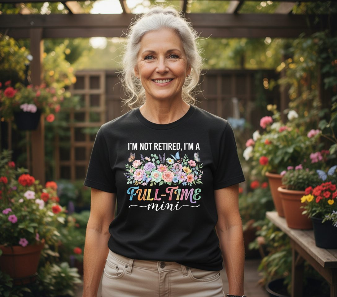 I'M NOT Retired I'M a Full-Time Mini Funny Grandmother T-Shirt - lifestyle model mockup - Black