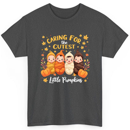 Caring for the Cutest Little Pumpkins swaddled babies T-Shirt Dark Heather product mockup