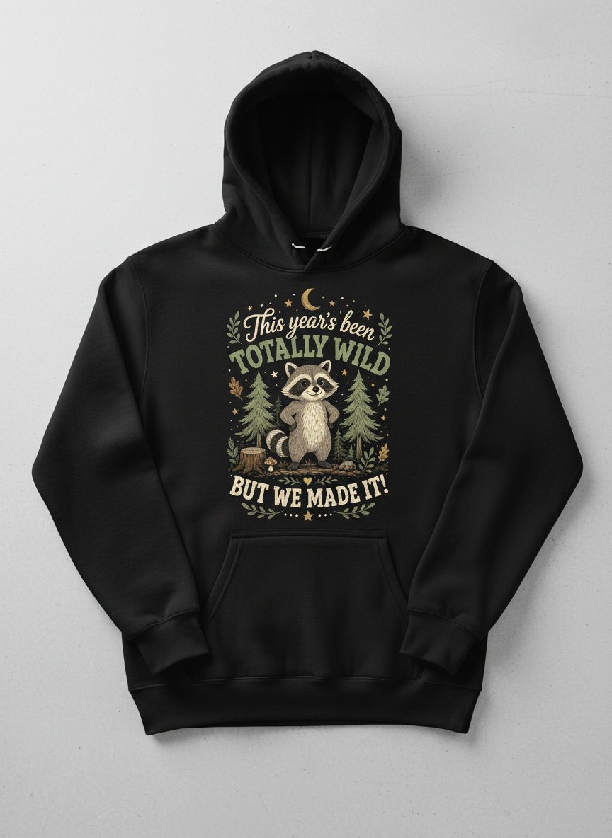 Totally Wild Raccoon Funny Animal Lovers Hoodie - product mockup - Black