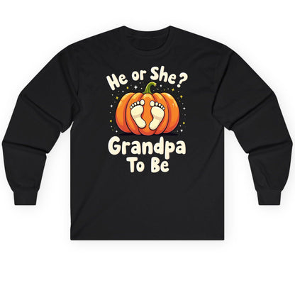 He or She Grandpa to Be gender reveal Long Sleeve Tee Black product mockup