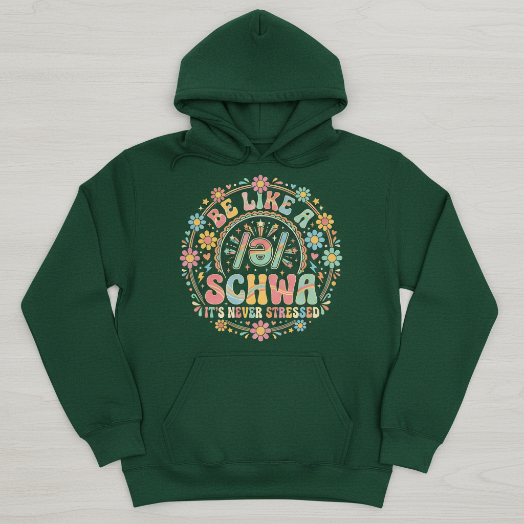 Retro Groovy Schwa Linguistics Pun Design Hoodie - Forest Green