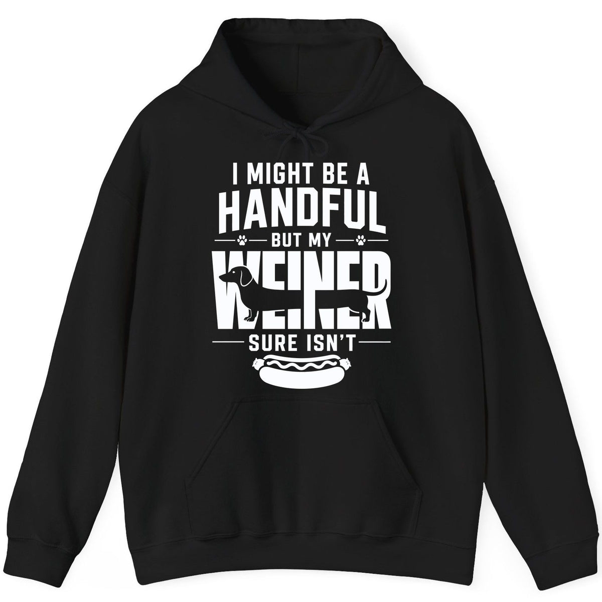 I Might Be a Handful but My Weiner Sure Isn't dachshund Hoodie Black product mockup