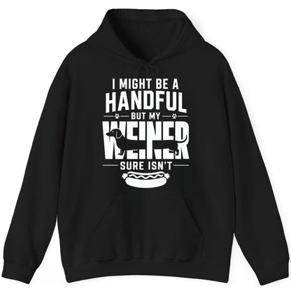 I Might Be a Handful but My Weiner Sure Isn't dachshund Hoodie Black product mockup