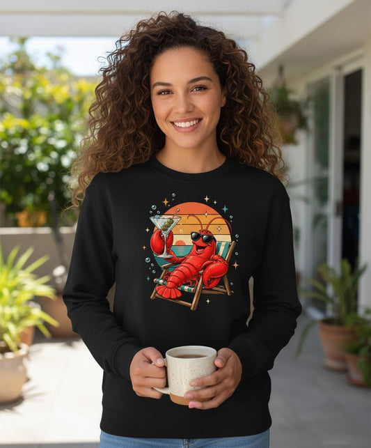 Funny Lobster Drinking Martini lobster Sweatshirt Black lifestyle mockup