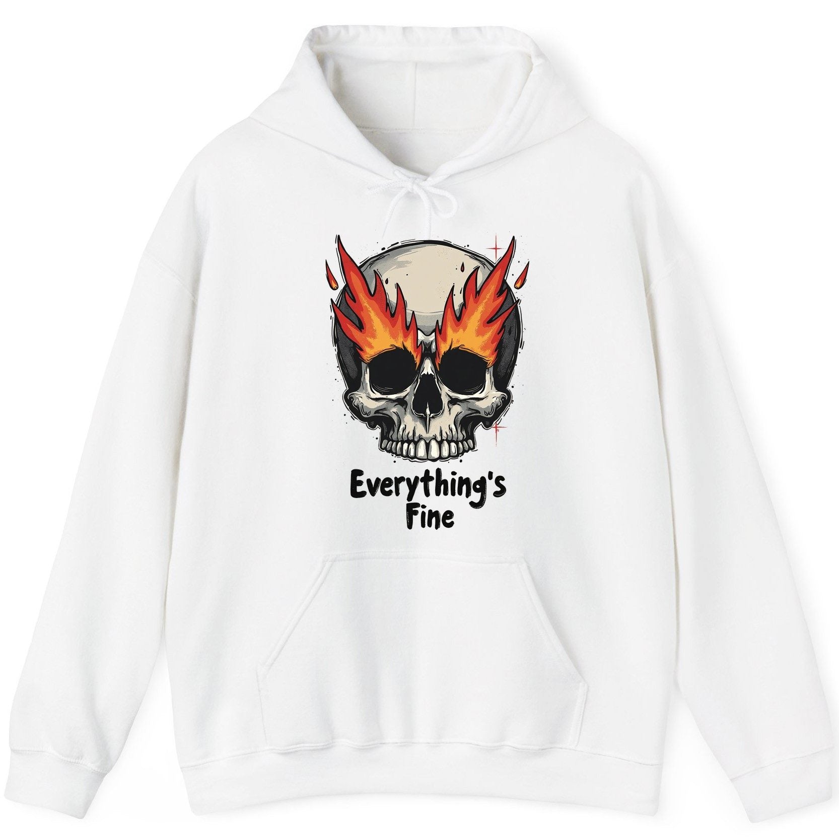 Everything's Fine flaming skull Hoodie White product mockup