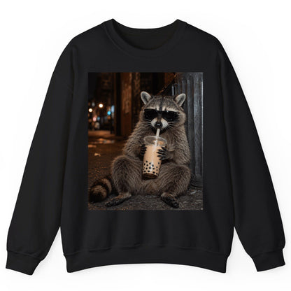 Cool Raccoon Bubble Tea Funny Lovers Sweatshirt - product mockup - Black