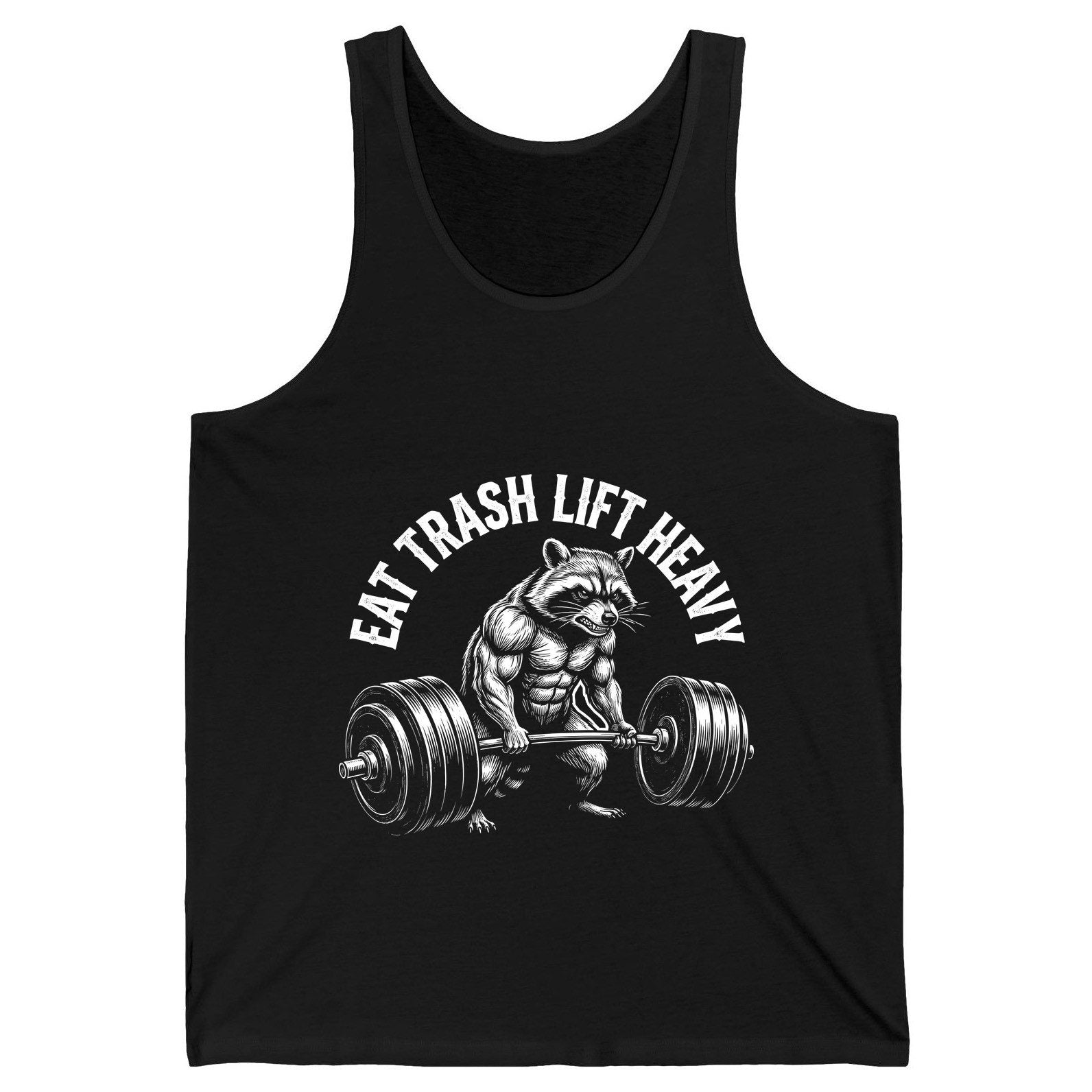 Eat Trash Lift Heavy raccoon Tank Top Black product mockup