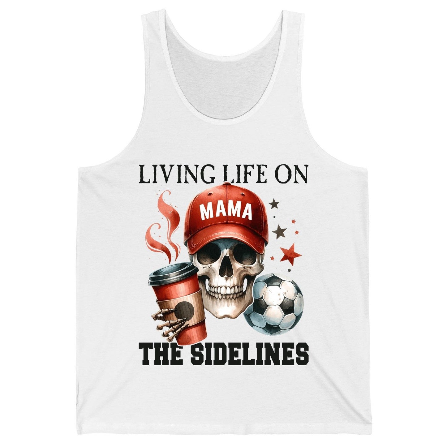 Mama Living Life on the Sidelines soccer mom Tank Top White product mockup