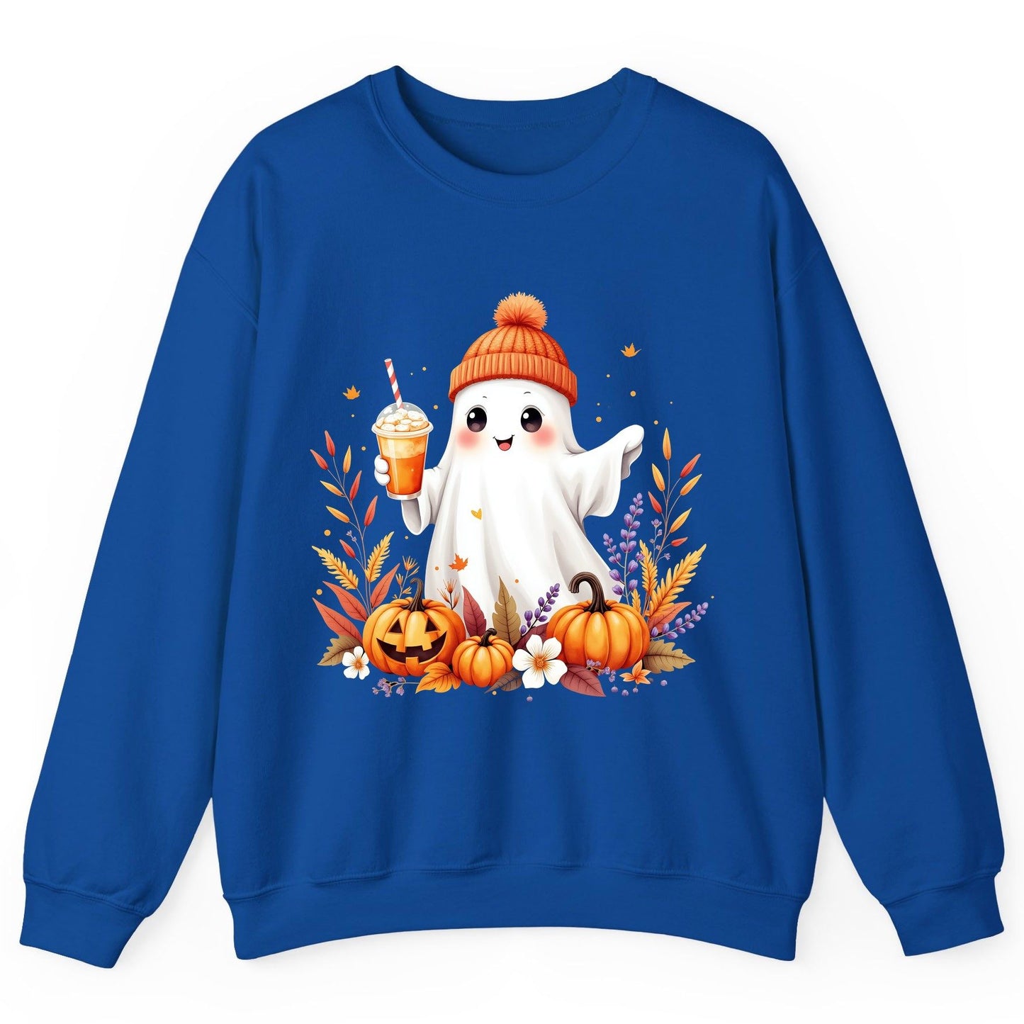Cute Ghost Pumpkin Spice Latte cute Halloween ghost Sweatshirt Royal product mockup