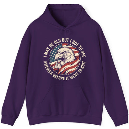 I MAY BE OLD BUT I GOT TO SEE America BEFORE IT WENT TO SHIT Hoodie - product mockup - Purple