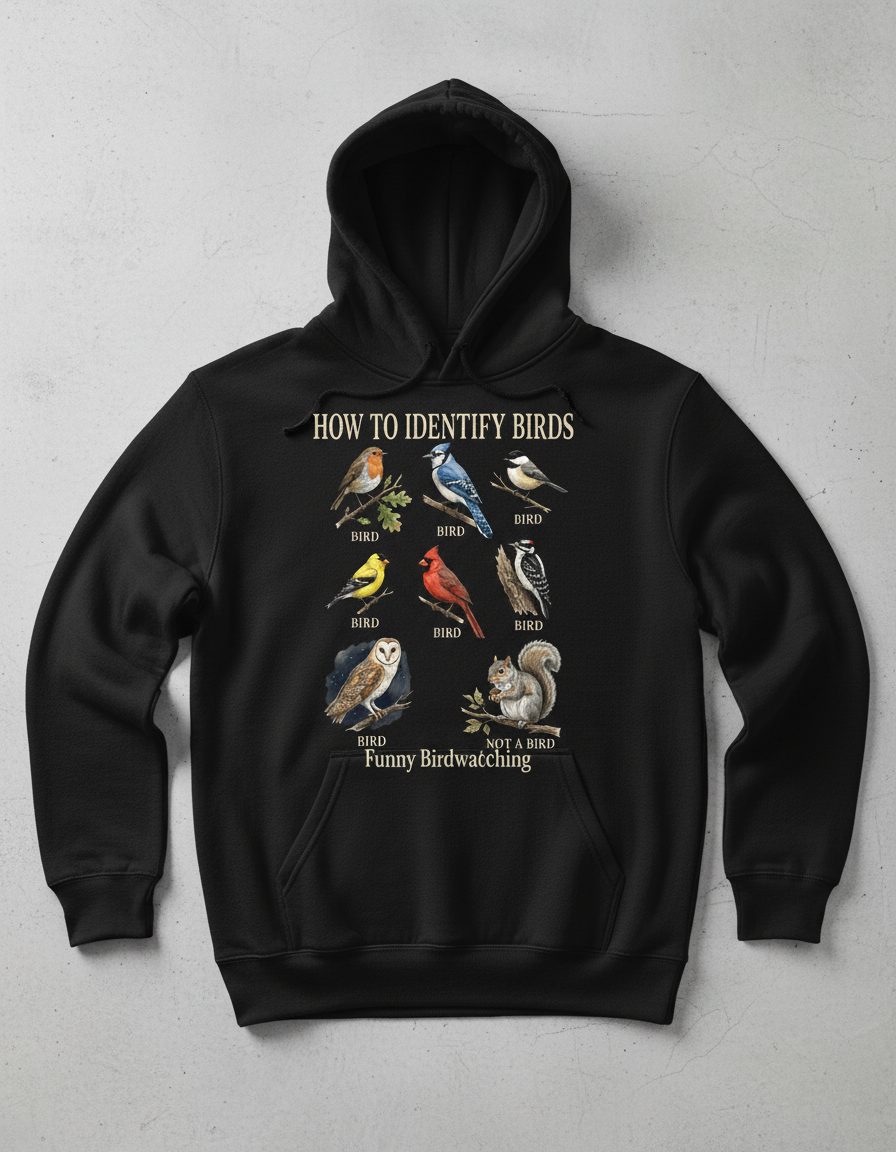 How to Identify Birds Funny Birdwatching Hoodie - product mockup - Black