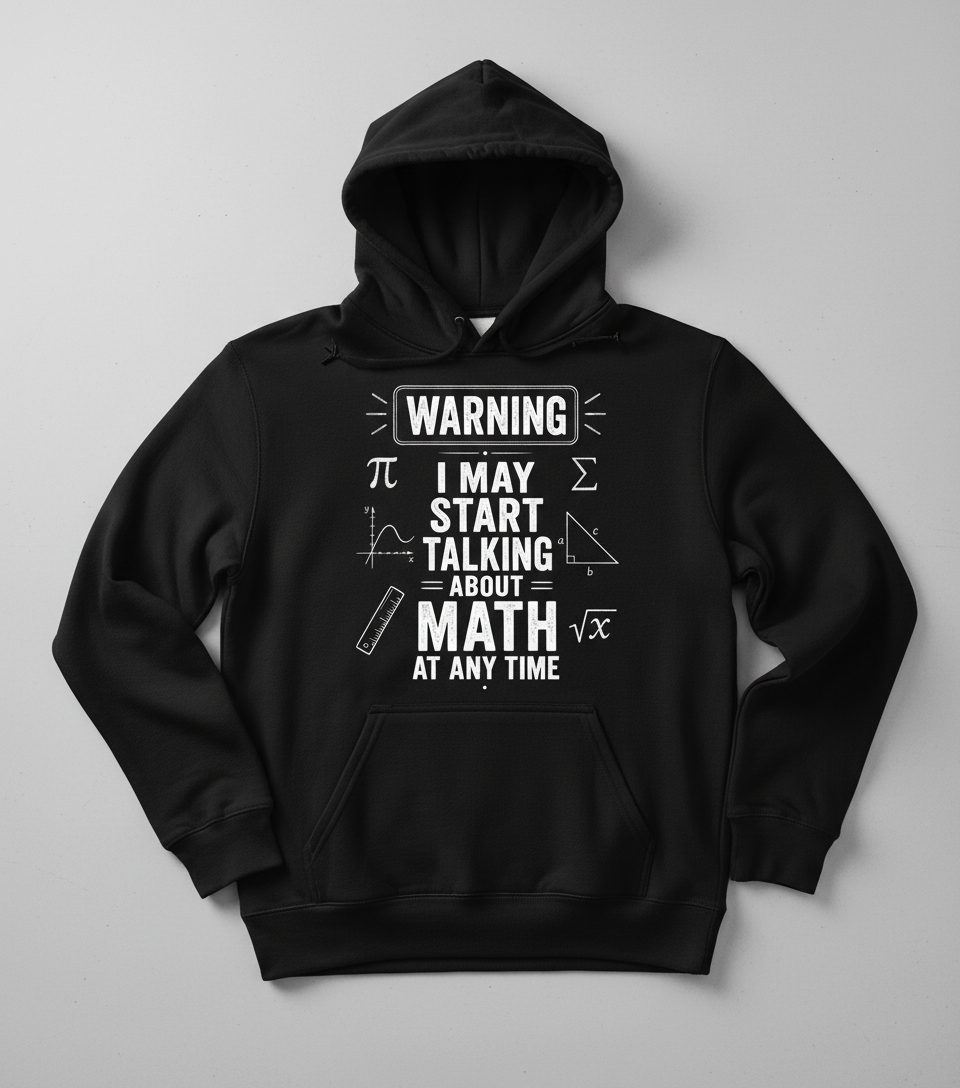 Warning I May Start Talking About Math at Any Time Funny Teachers Hoodie - product mockup - Black