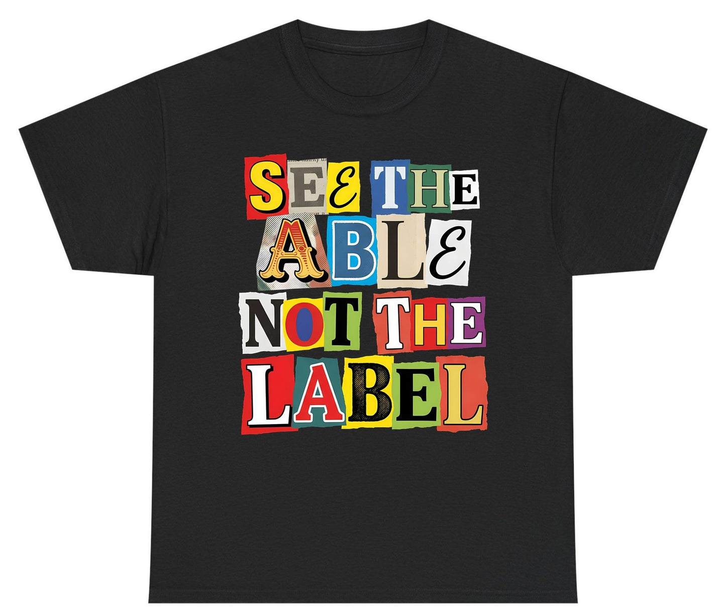 SEE THE ABLE NOT THE LABEL Inclusion and Awareness Youth T-Shirt - product mockup - Black