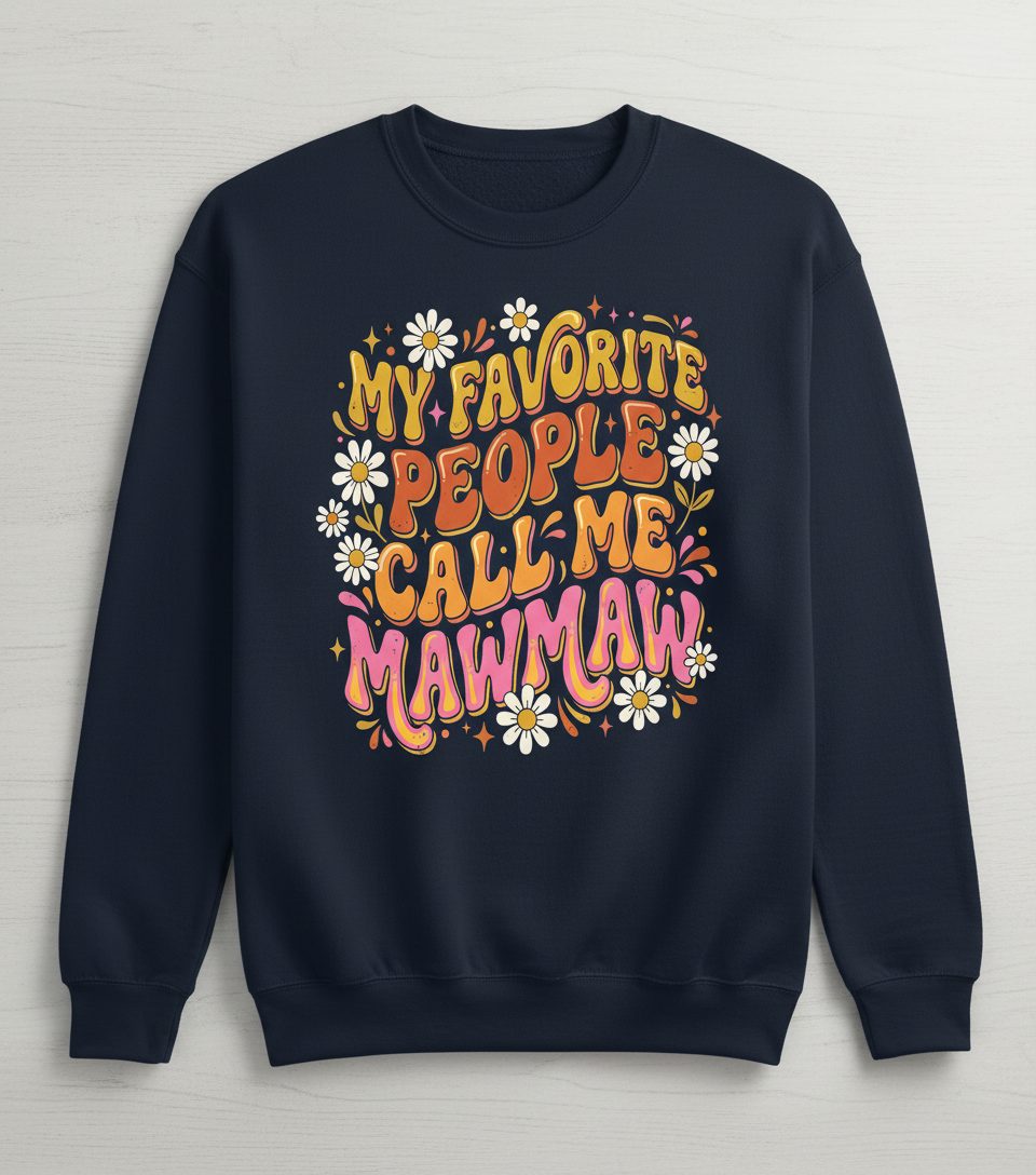 MY Favorite PEOPLE CALL ME MAWMAW Retro Grandma Sweatshirt - product mockup - Navy