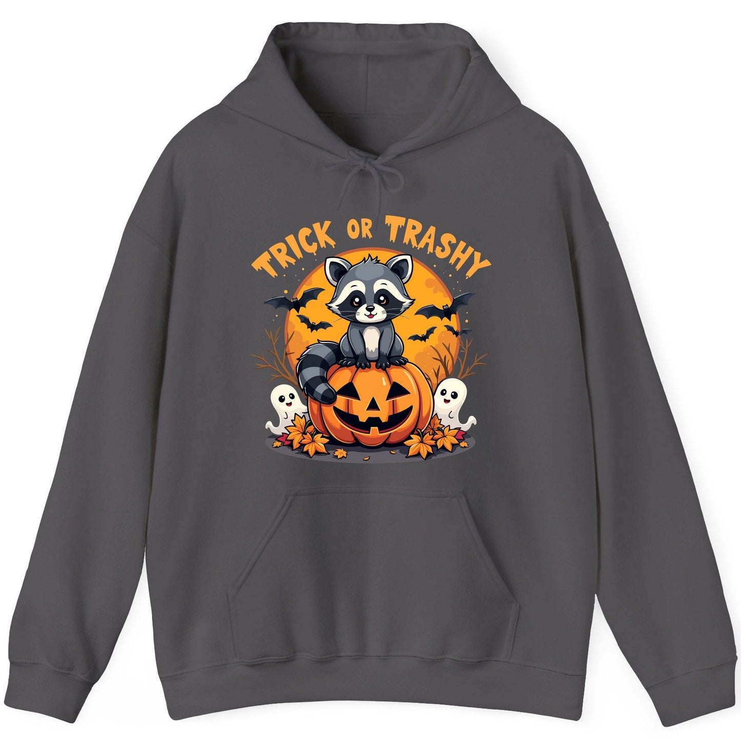 Trick or Trashy raccoon Hoodie Charcoal product mockup