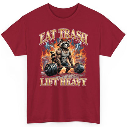 Eat Trash Lift Heavy raccoon T-Shirt Cardinal Red product mockup