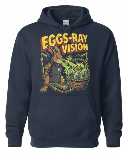 Eggs-Ray Vision Funny Easter Bunny Skeleton Hoodie - Navy