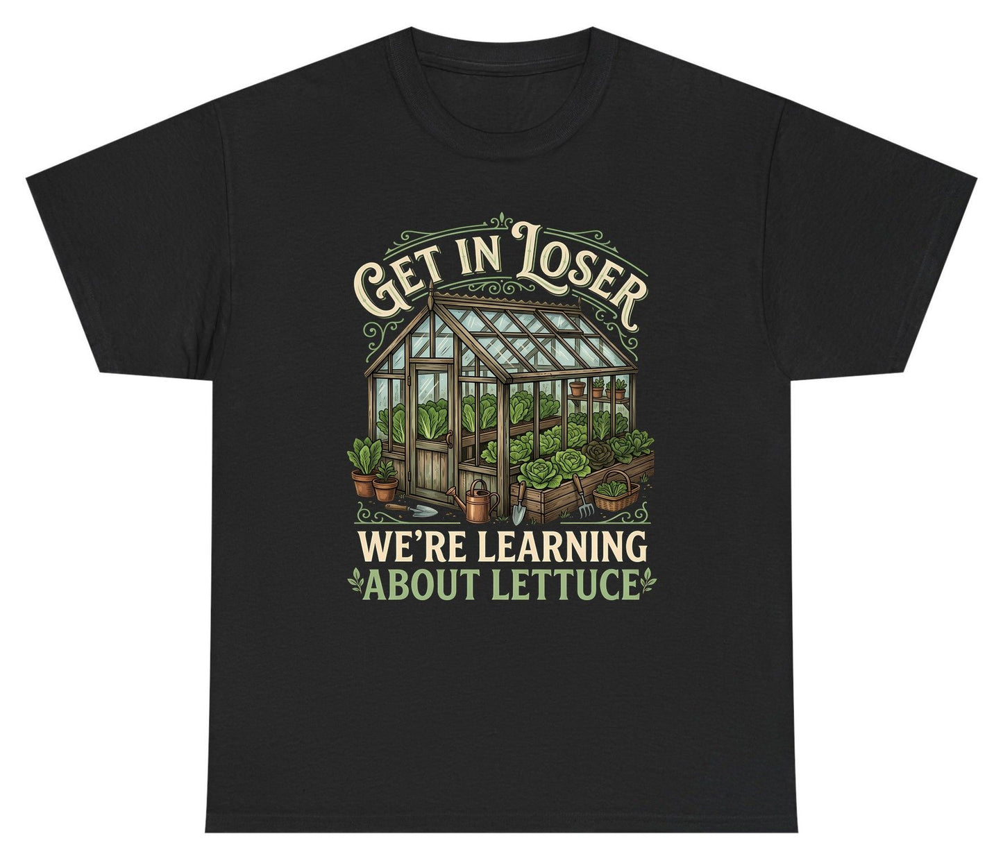 GET IN LOSER WE'RE Learning ABOUT Lettuce Youth T-Shirt - product mockup - Black