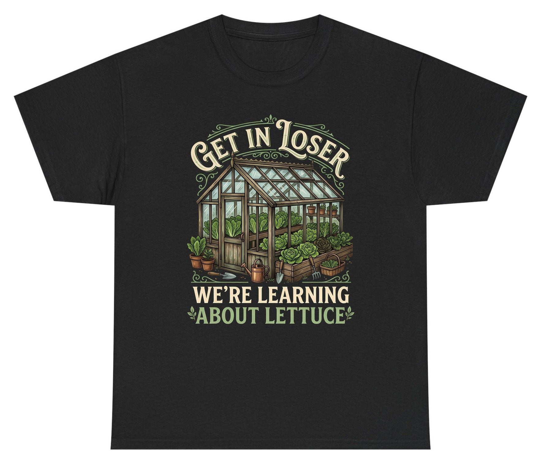 GET IN LOSER WE'RE Learning ABOUT Lettuce Youth T-Shirt - product mockup - Black