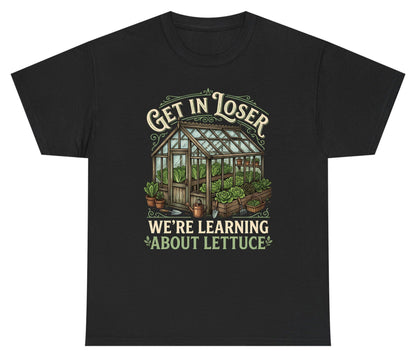GET IN LOSER WE'RE Learning ABOUT Lettuce Youth T-Shirt - product mockup - Black