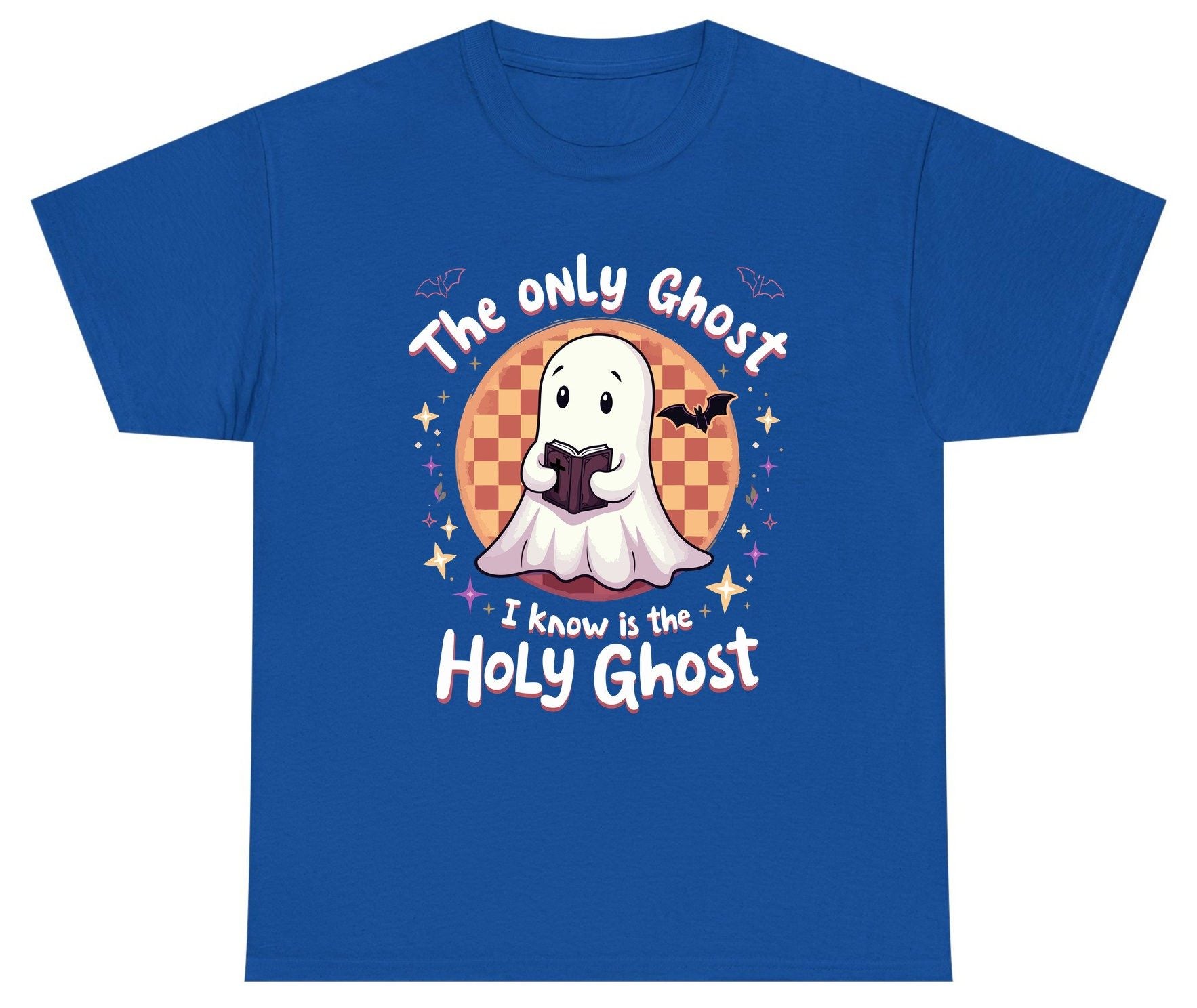 The Only Ghost I Know Is the Holy Ghost christian Halloween Youth T-Shirt Royal product mockup