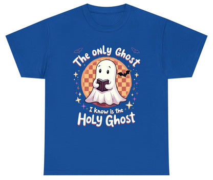 The Only Ghost I Know Is the Holy Ghost christian Halloween Youth T-Shirt Royal product mockup