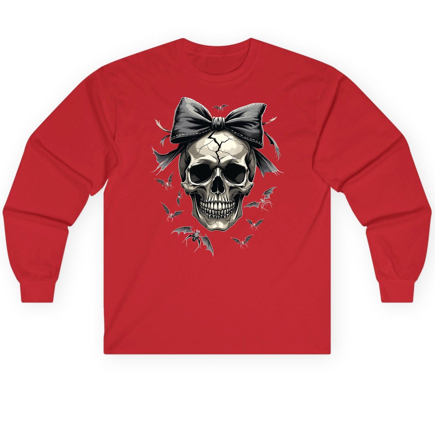 Gothic Skull with Bow gothic skull Long Sleeve Tee Red product mockup