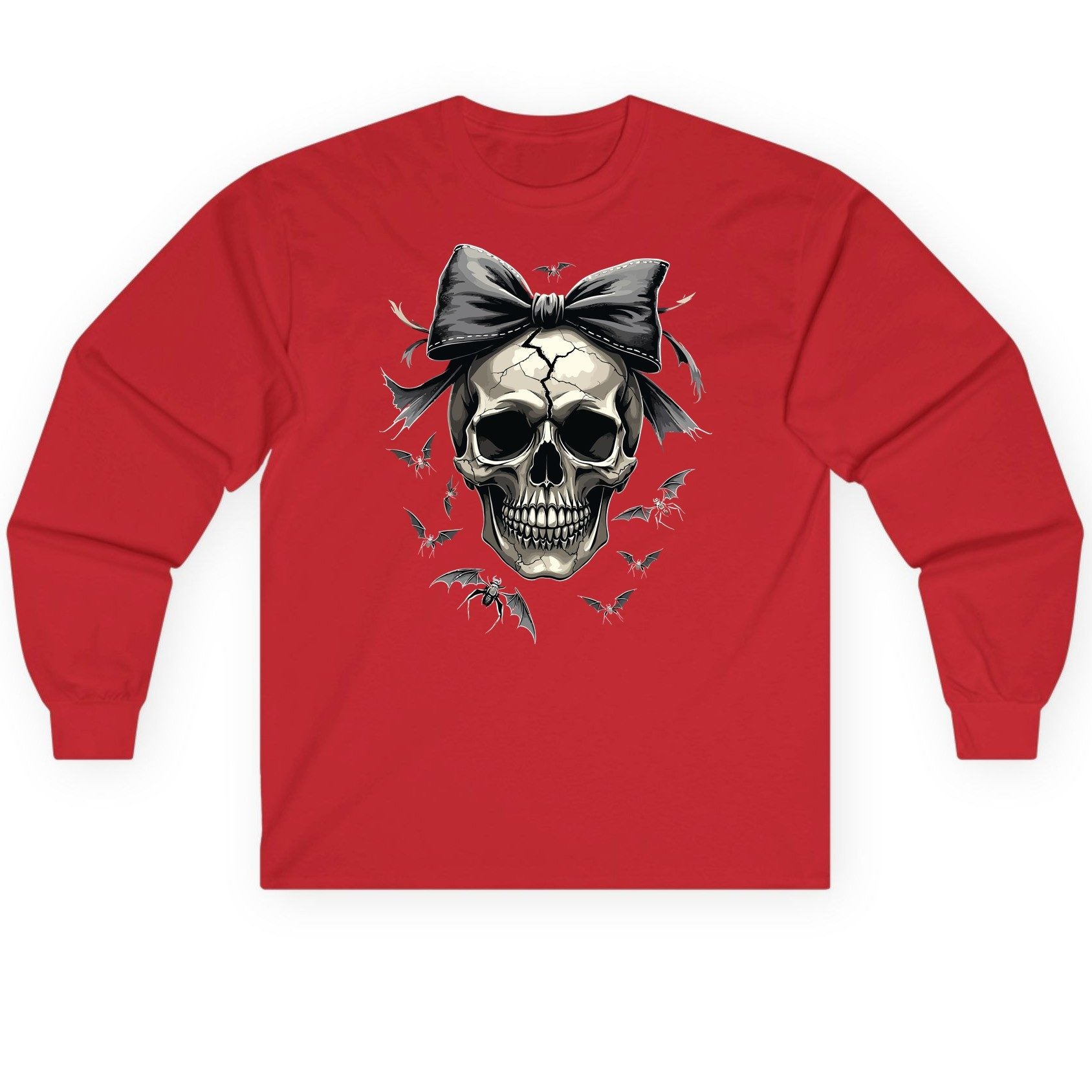 Gothic Skull with Bow gothic skull Long Sleeve Tee Red product mockup