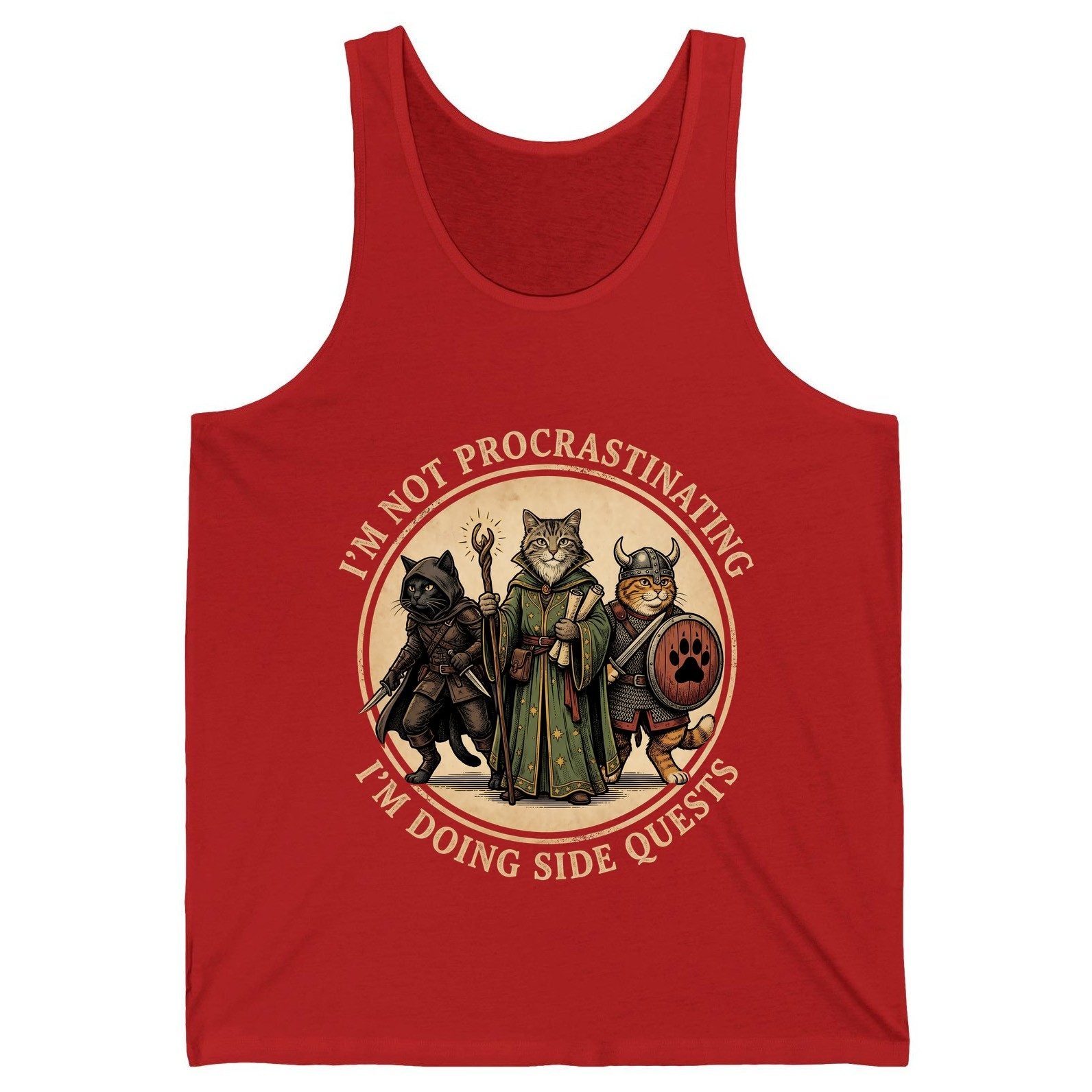 I'm Not Procrastinating I'm Doing Side Quests rpg cats Tank Top Red product mockup