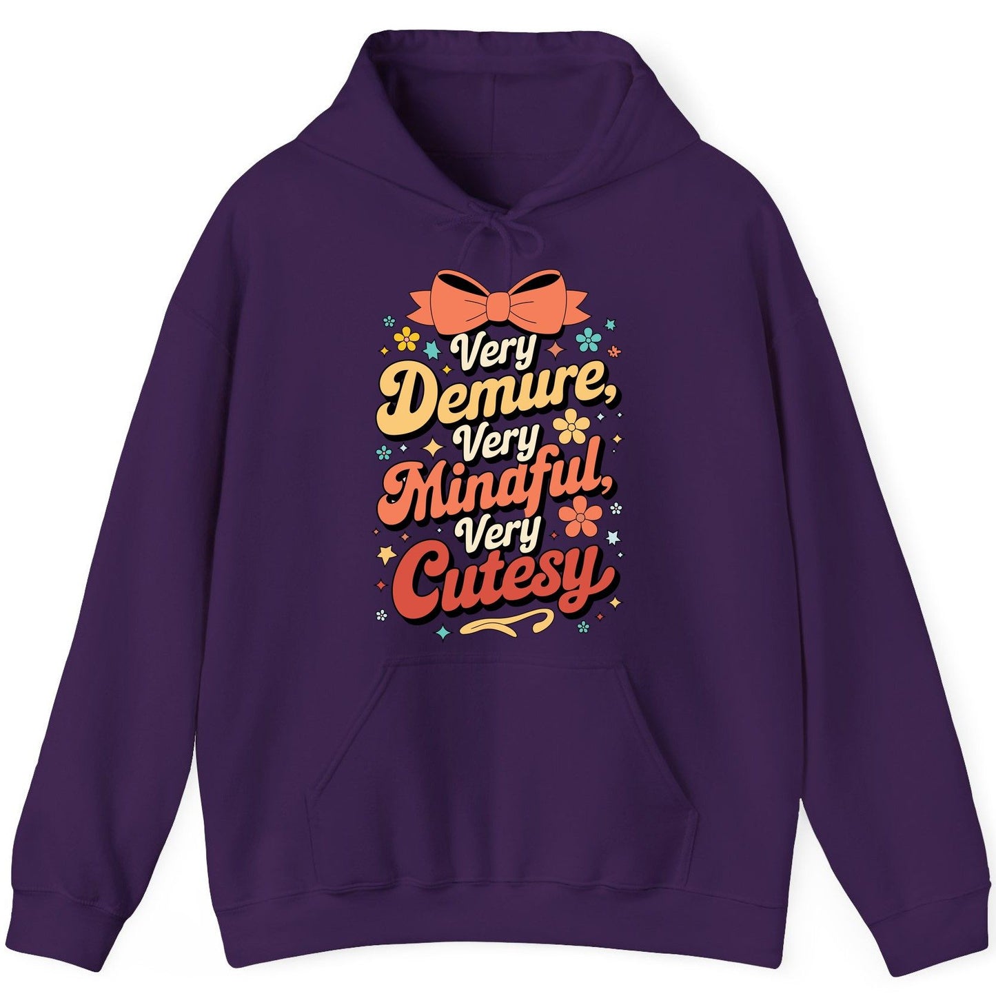 Very Demure, Very Mindful, Very Cutesy positive affirmations Hoodie Purple product mockup