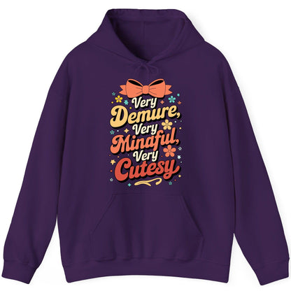 Very Demure, Very Mindful, Very Cutesy positive affirmations Hoodie Purple product mockup
