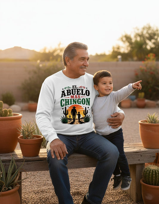 El Abuelo Mas Chingon grandfather and grandson Sweatshirt White lifestyle mockup