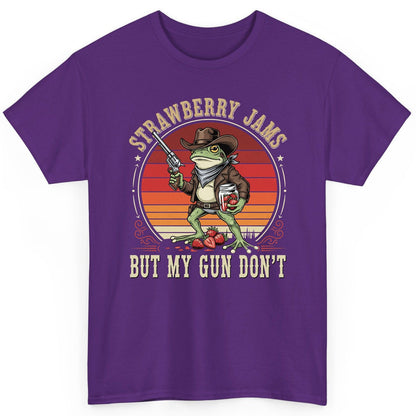 Strawberry Jams but My Gun Don't cowboy frog T-Shirt Purple product mockup