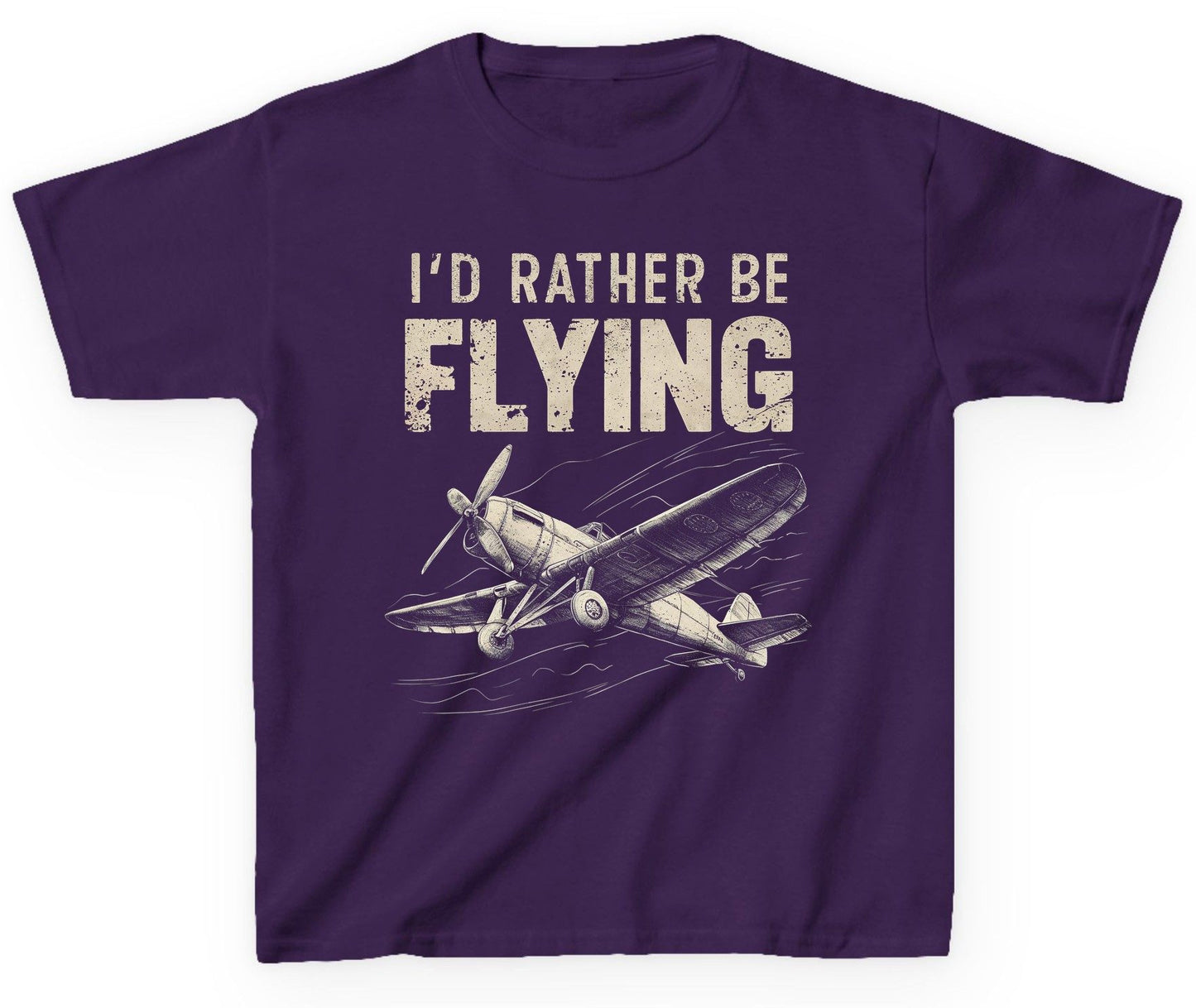 I'd Rather Be Flying vintage propeller plane Youth T-Shirt Purple product mockup