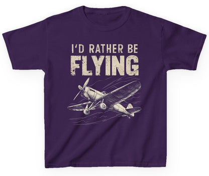 I'd Rather Be Flying vintage propeller plane Youth T-Shirt Purple product mockup