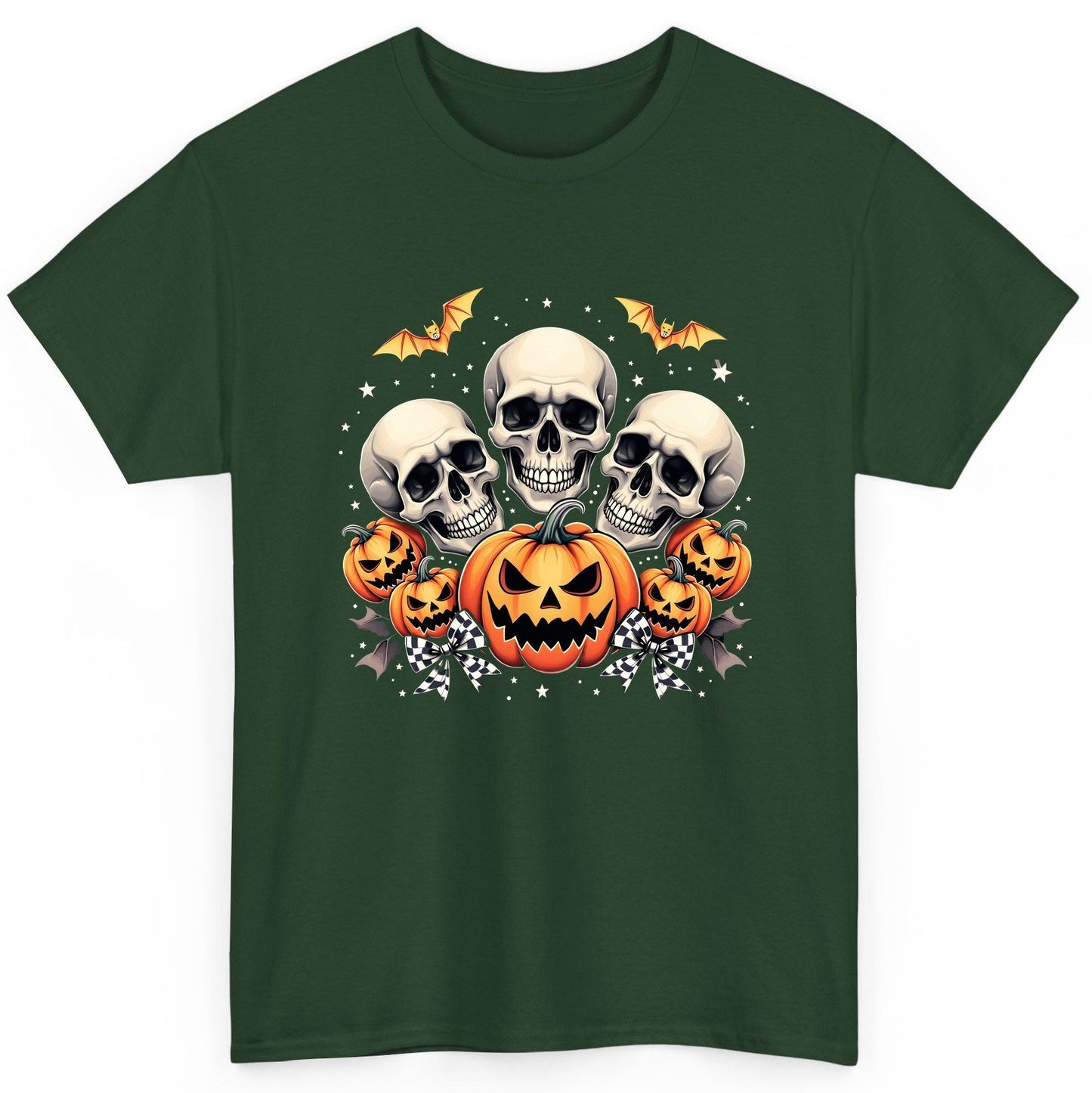 Skulls and Pumpkins Halloween Halloween T-Shirt Forest Green product mockup