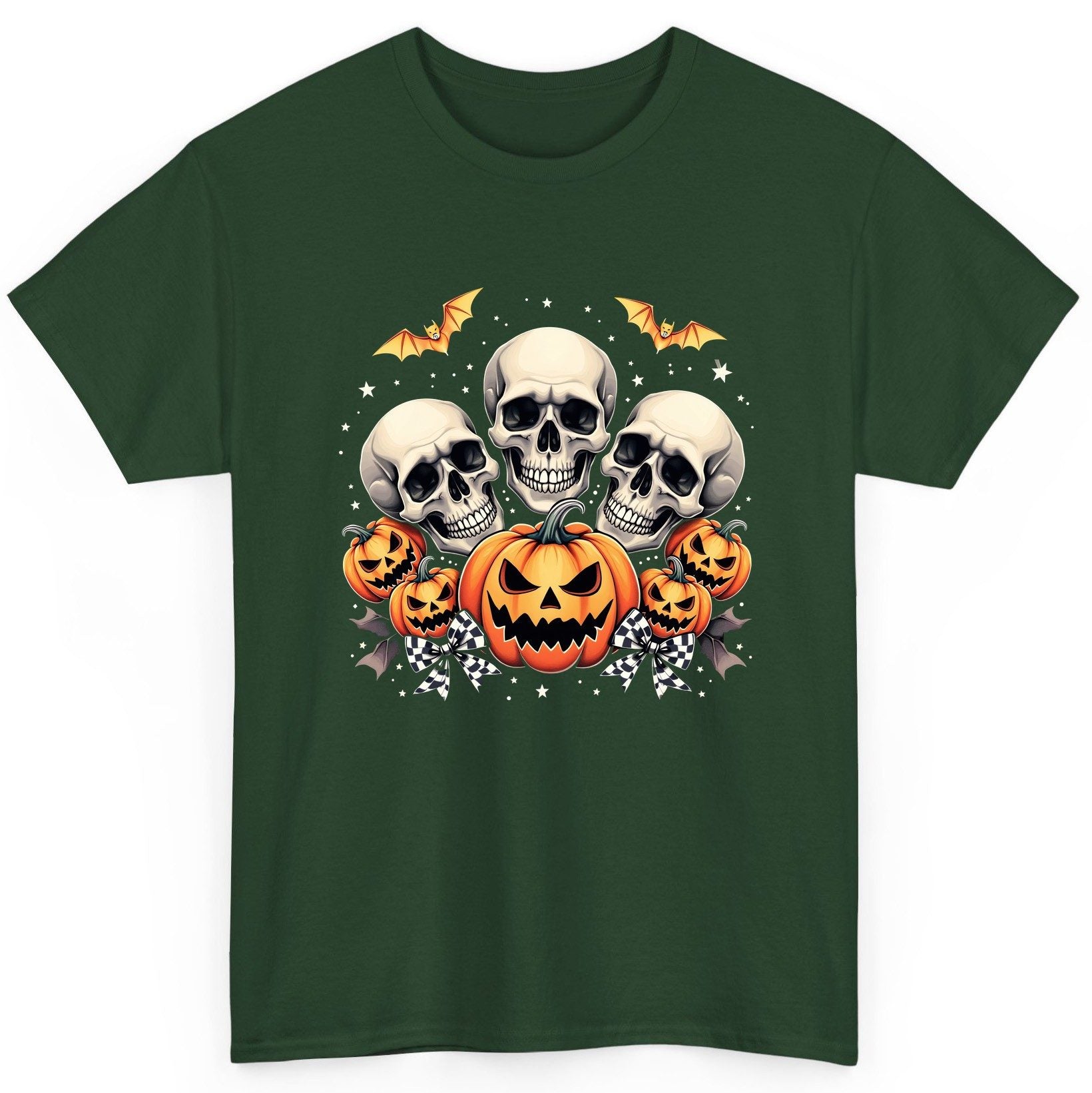 Skulls and Pumpkins Halloween Halloween T-Shirt Forest Green product mockup