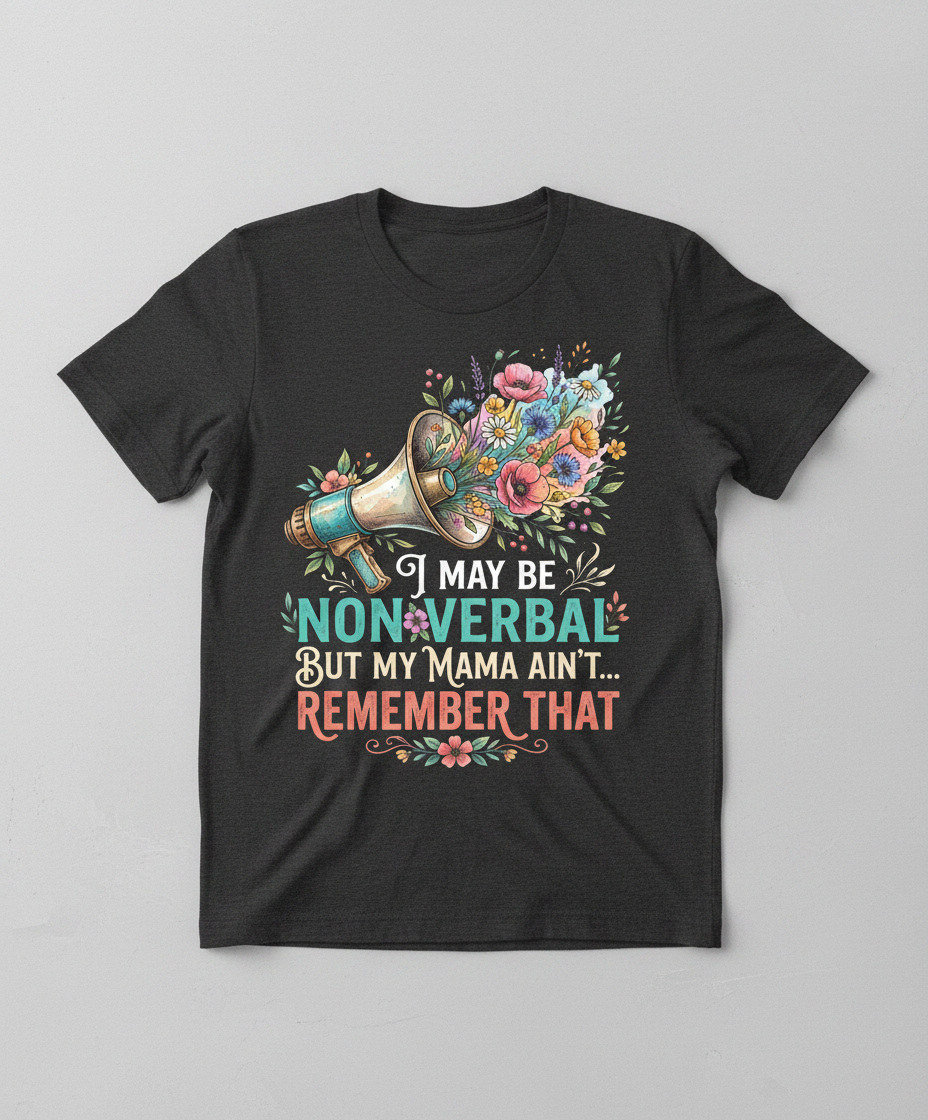 I May Be Non-Verbal But My Mama Ain't Floral Megaphone T-Shirt - Dark Heather