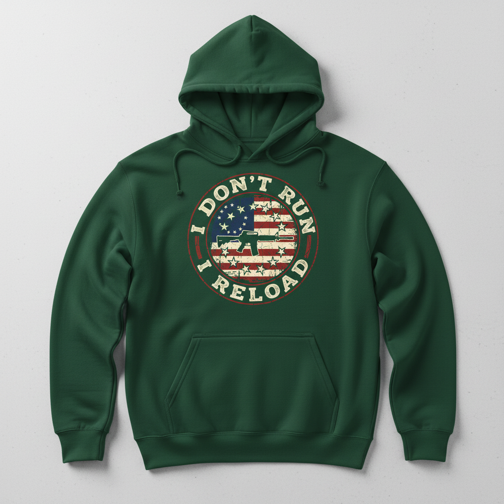 I Don't Run I Reload Pro-Gun American Flag Design Hoodie - Forest Green